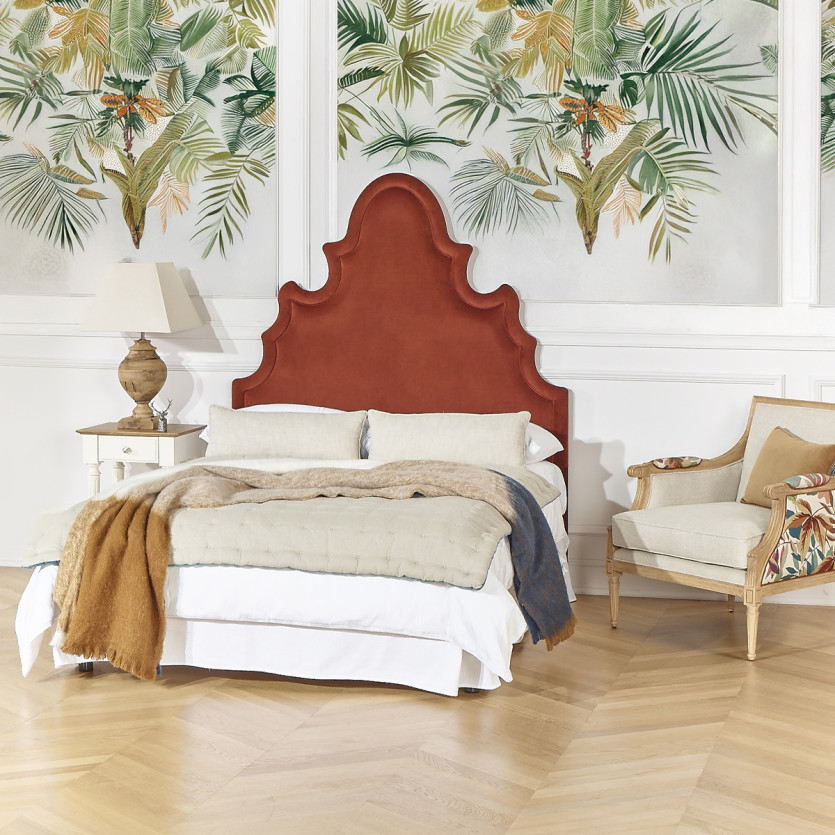 Tête de lit FOLIE - Style romantique en velours et pin massif, 140 x 200, bois certifié FSC®