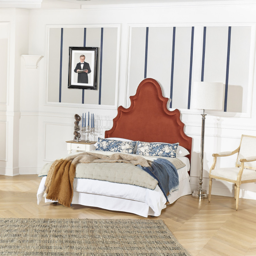 Tête de lit FOLIE - Style romantique en velours et pin massif, 140 x 200, bois certifié FSC®