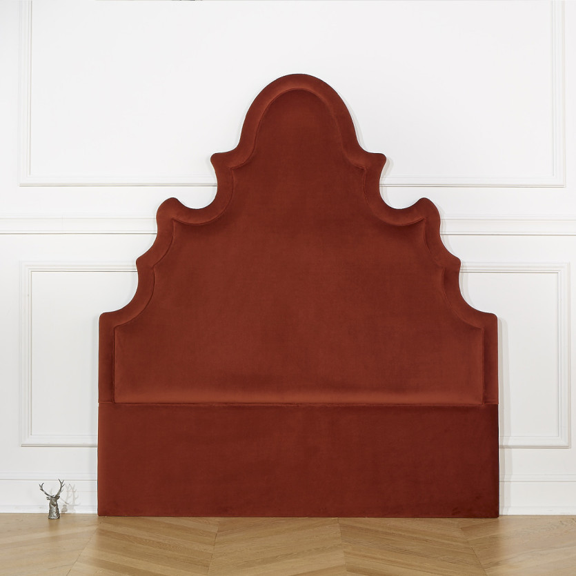 Tête de lit FOLIE - Style romantique en velours et pin massif, 140 x 200, bois certifié FSC®