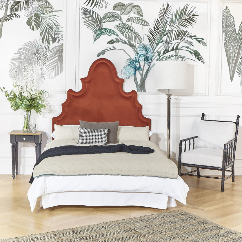 Tête de lit FOLIE - Style romantique en velours et pin massif, 140 x 200, bois certifié FSC®