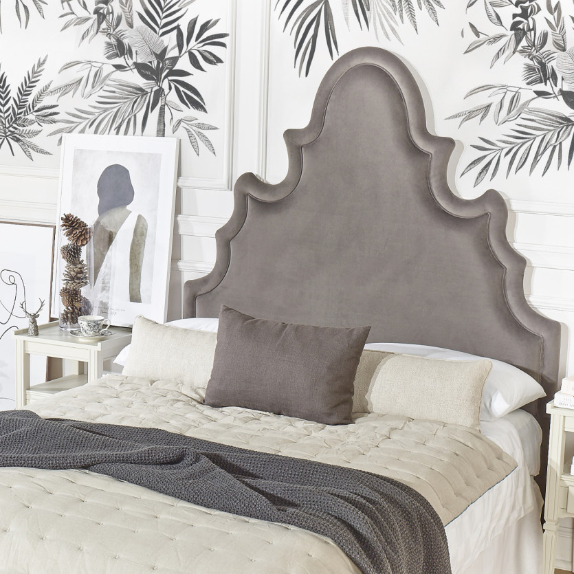 Tête de lit FOLIE - Style romantique en velours et pin massif, 140 x 200, bois certifié FSC®