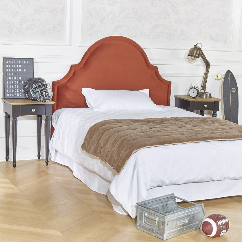 Tête de lit BASTIDE - Style classique en velours et pin massif, 140 x 200, bois certifié FSC®