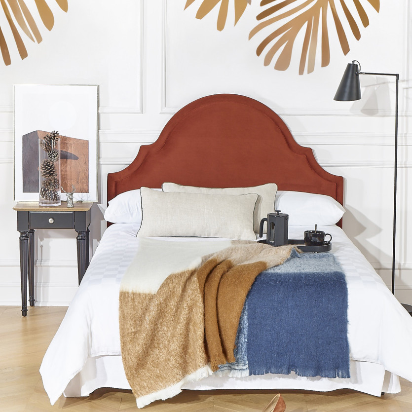 Tête de lit BASTIDE - Style classique en velours et pin massif, 140 x 200, bois certifié FSC®