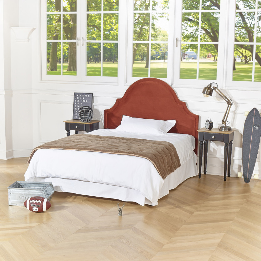 Tête de lit BASTIDE - Style classique en velours et pin massif, 140 x 200, bois certifié FSC®