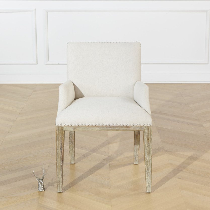 KENZA - Modern style dining chair made of solid wood and studded linen, 1 seat