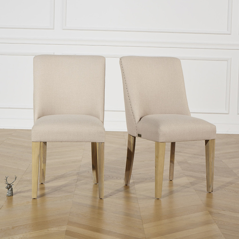 ENZO - Sillas de estilo moderno de madera maciza y tela color lino, juego de 2.