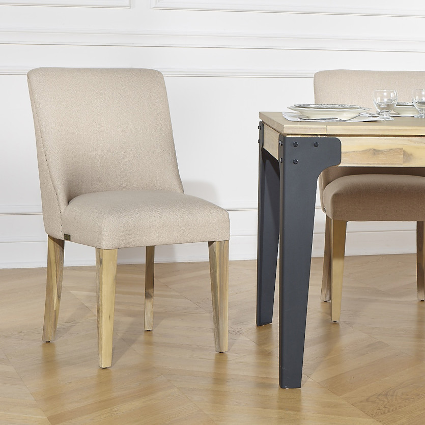 ENZO - Sedie in stile moderno in legno massiccio e tessuto color lino, set di 2