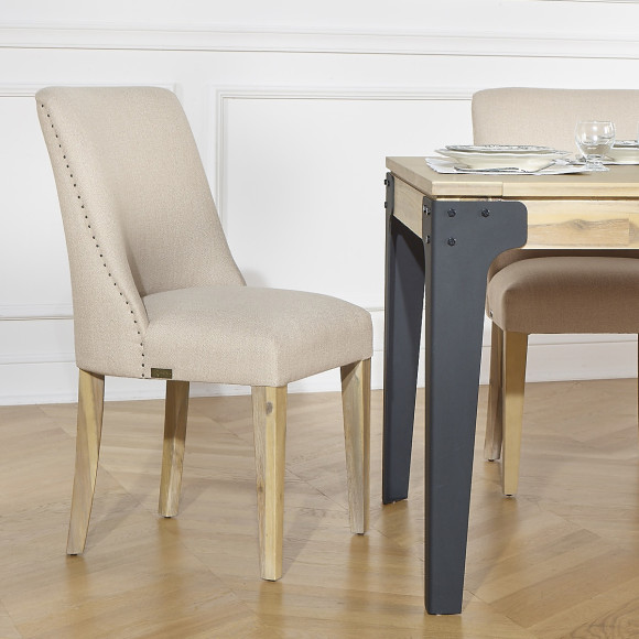 ENZO - Moderne Stühle aus Massivholz und Leinenstoff, 2er-Set