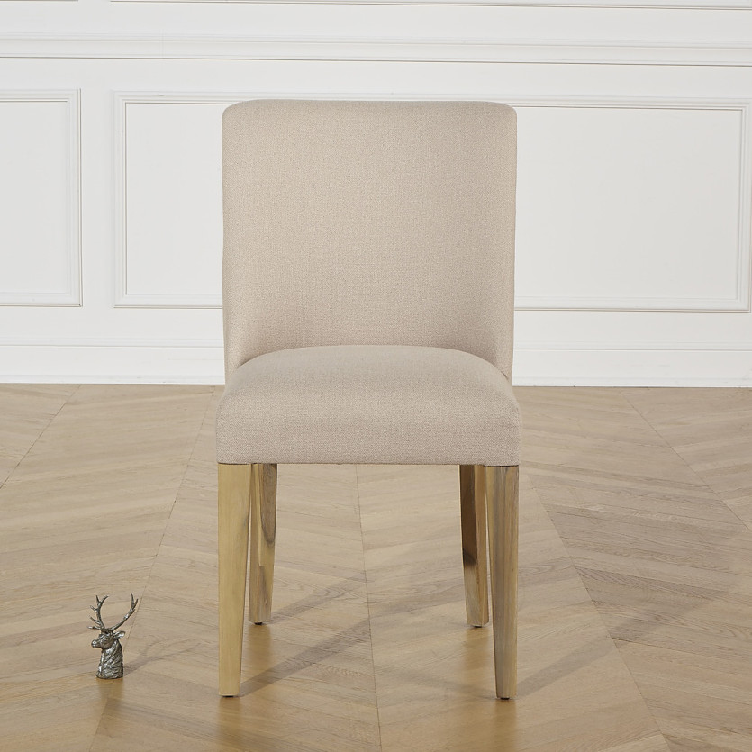 ENZO - Modern style chairs in solid wood and linen-colored fabric, set of 2