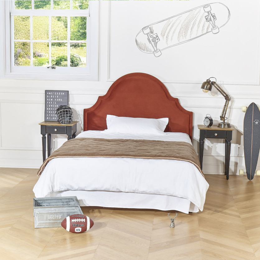 Tête de lit BASTIDE - Style classique en velours et pin massif, 140 x 200, bois certifié FSC®