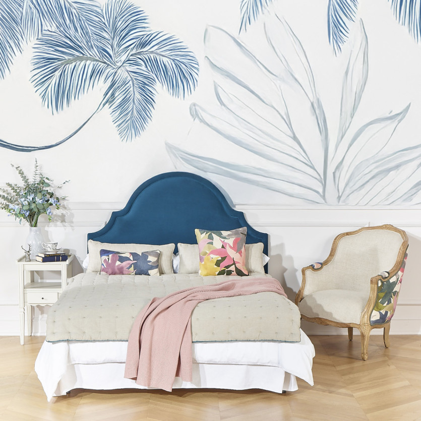 Tête de lit BASTIDE - Style classique en velours et pin massif, 140 x 200, bois certifié FSC®