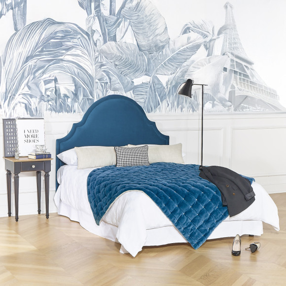 BASTIDE Headboard - Classic style in velvet and solid pine, 140 x 200, FSC® certified wood