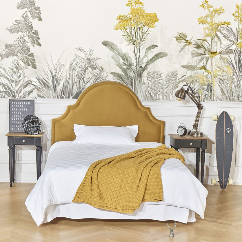 Tête de lit BASTIDE - Style classique en velours et pin massif, 140 x 200, bois certifié FSC®