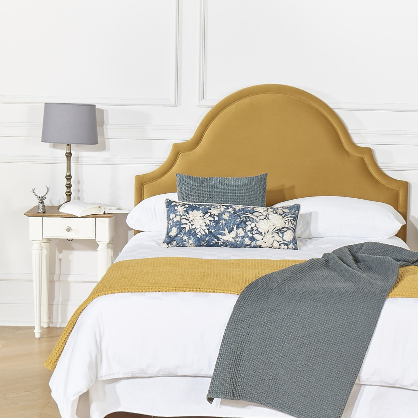 Tête de lit BASTIDE - Style classique en velours et pin massif, 140 x 200, bois certifié FSC®