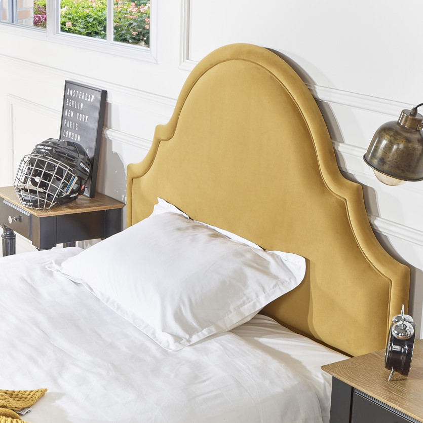 Tête de lit BASTIDE - Style classique en velours et pin massif, 140 x 200, bois certifié FSC®