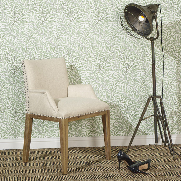 KENZA - Modern style dining chair made of solid wood and studded linen, 1 seat