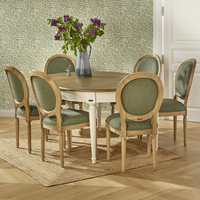 FLORENCE - White extendable dining table, romantic style, solid wood, 4/10 seats