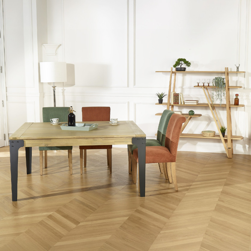 BALTIMORE - Ausziehbarer quadratischer Esstisch im industriellen Stil aus Holz und Metall, 8/10 Personen