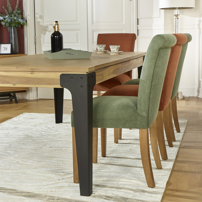 BALTIMORE - Table à manger extensible carrée, style industriel en bois et métal, 8/10 couverts