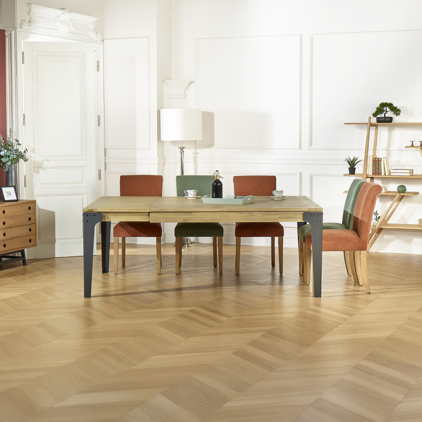 BALTIMORE - Ausziehbarer quadratischer Esstisch im industriellen Stil aus Holz und Metall, 8/10 Personen