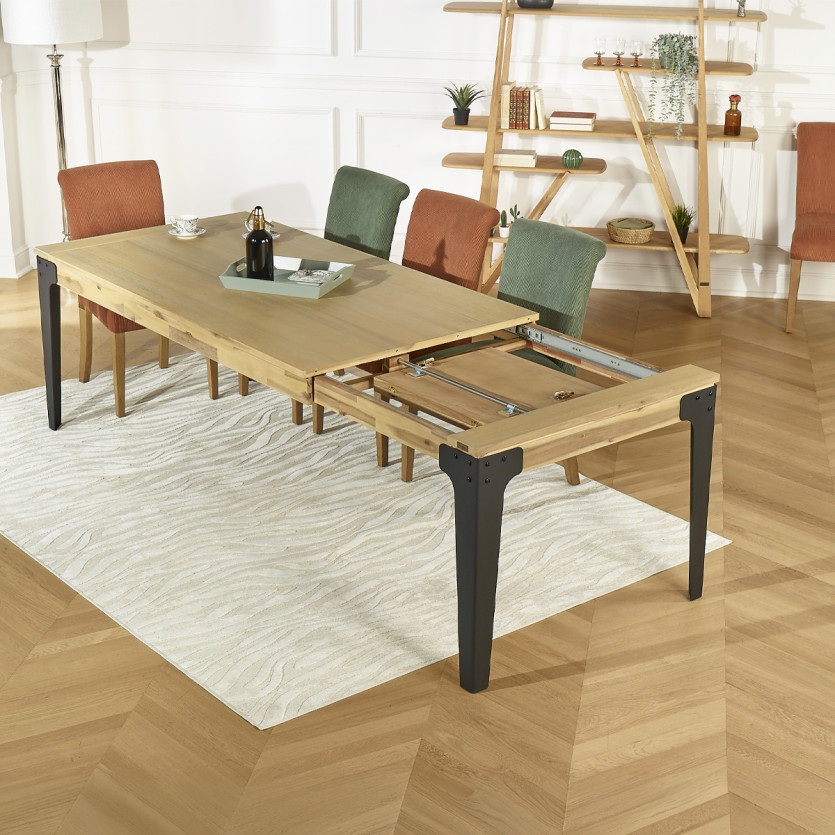 BALTIMORE - Mesa de comedor extensible de estilo moderno, madera y metal, 8/10 cubiertos