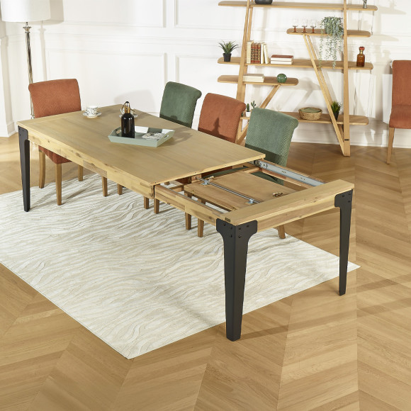 BALTIMORE - Mesa de comedor extensible de estilo moderno, madera y metal, 10/12 cubiertos