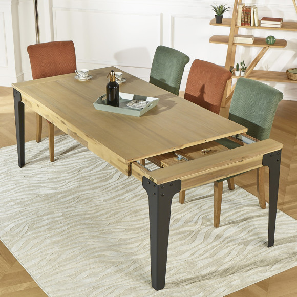 BALTIMORE - Modern style extendable dining table, wood and metal, seats 10/12