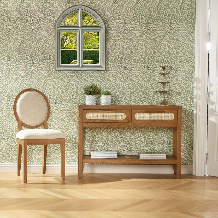 Console d'entrée MONTANA - Style contemporain, plateau en chêne, 2 tiroirs, 1 étagère