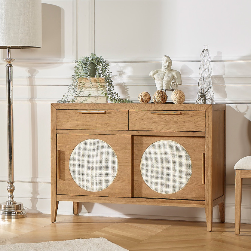 Petit buffet MONTANA - Style contemporain en chêne, 2 portes, 2 tiroirs