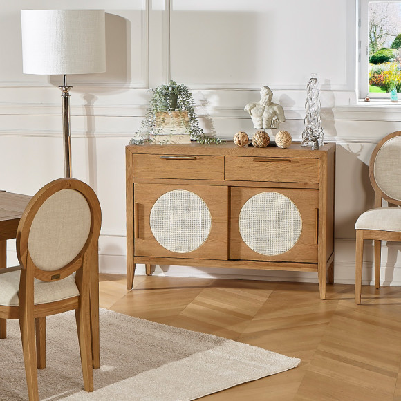 Petit buffet MONTANA - Style contemporain en chêne, 2 portes, 2 tiroirs