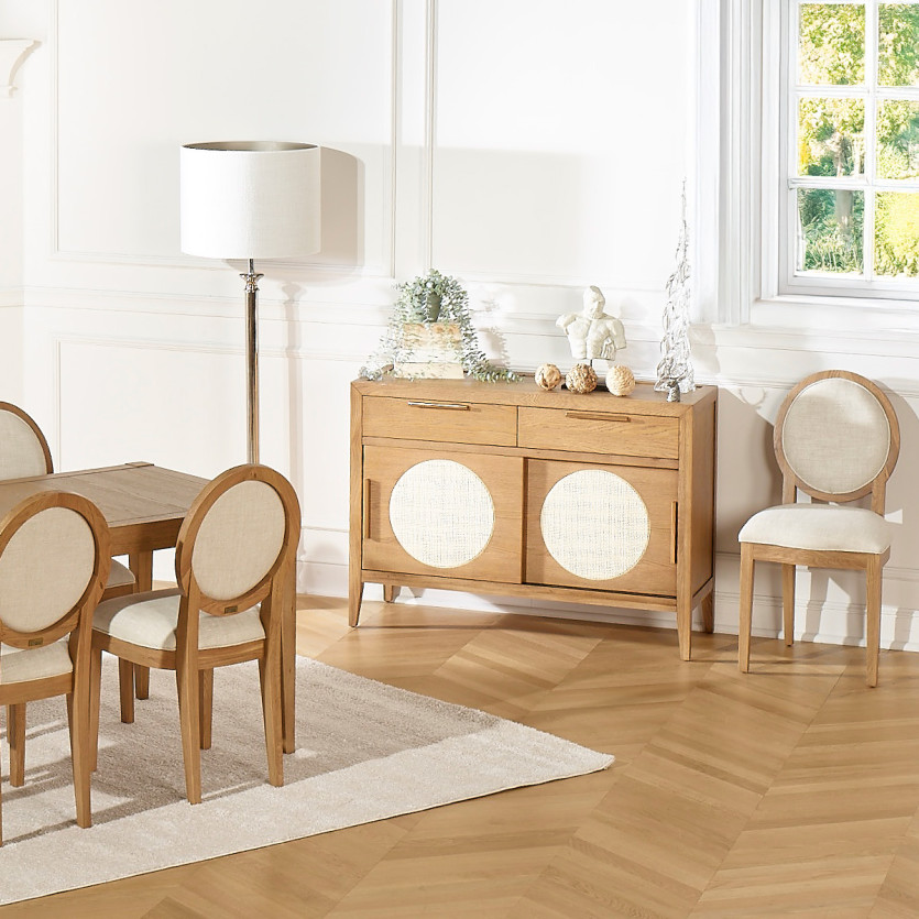 Petit buffet MONTANA - Style contemporain en chêne, 2 portes, 2 tiroirs