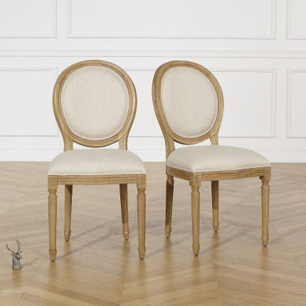 Set of two MEDAILLON FLANDER chairs - Shabby chic style in solid wood and linen effect fabric