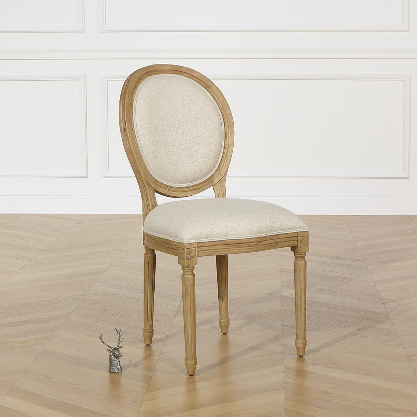 Set of two MEDAILLON FLANDER chairs - Shabby chic style in solid wood and linen effect fabric