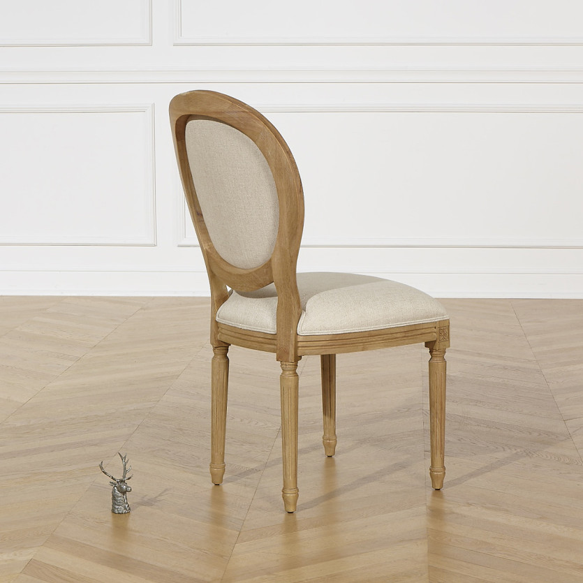 Conjunto de dos sillas MEDAILLON FLANDER - Estilo shabby chic en madera maciza y tela efecto lino.