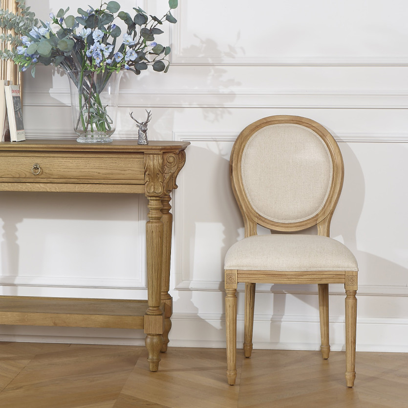 Set di due sedie MEDAILLON FLANDER - Stile shabby chic in legno massiccio e tessuto effetto lino
