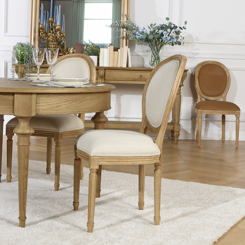 Set aus zwei Stühlen MEDAILLON FLANDER - Shabby Chic Stil aus massivem Holz und Stoff in Leinenoptik