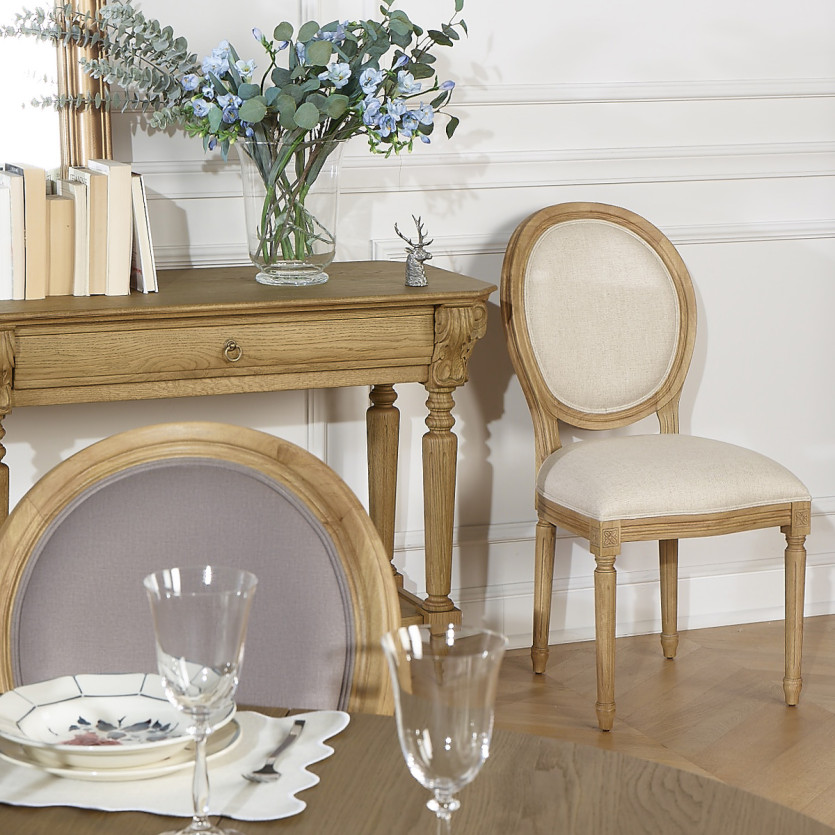 Set aus zwei Stühlen MEDAILLON FLANDER - Shabby Chic Stil aus massivem Holz und Stoff in Leinenoptik