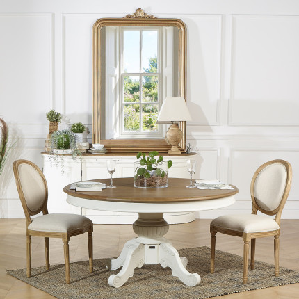 Set di due sedie MEDAILLON FLANDER - Stile shabby chic in legno massiccio e tessuto effetto lino