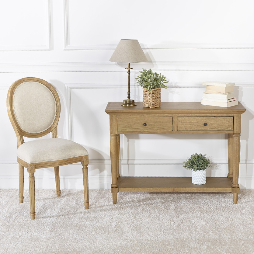 Set aus zwei Stühlen MEDAILLON FLANDER - Shabby Chic Stil aus massivem Holz und Stoff in Leinenoptik