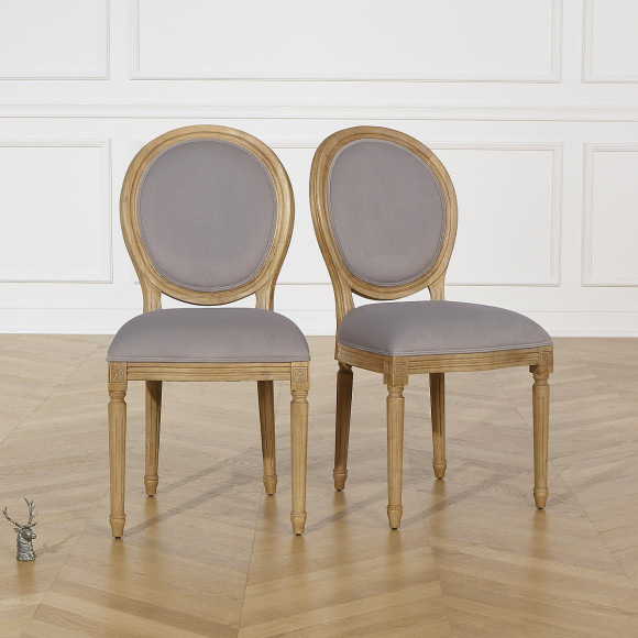 Set aus 2 Stühlen MEDAILLON PAUL - Shabby-Chic-Stil aus Massivholz und Samtstoff-Effekt