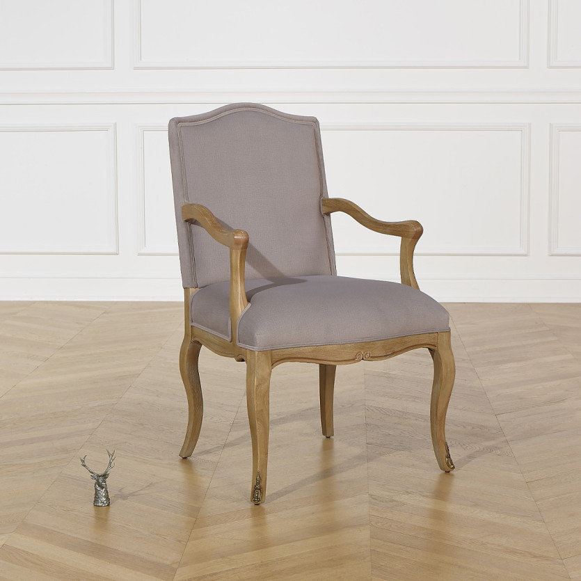 Fauteuil de table CONSTANCE PAUL -  Style voltaire en velours et bois massif cérusé