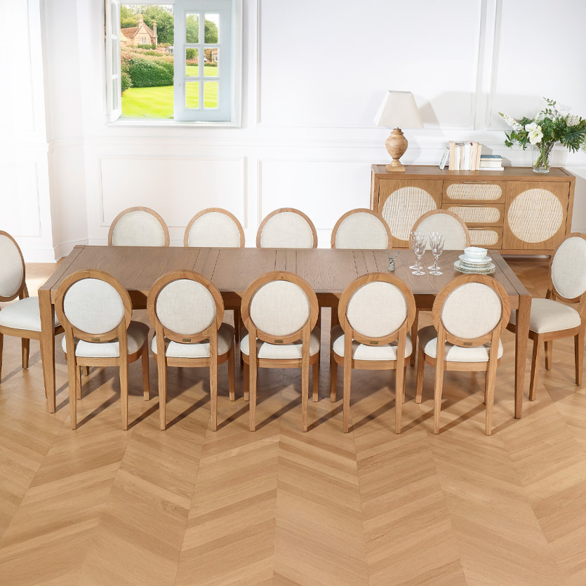 Mesa de comedor extensible MONTANA 2R - Estilo moderno en roble, 12 comensales, 280 x 90 cm