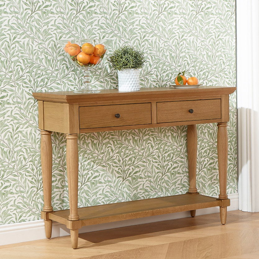 Konsole EDINBURGH - Shabby-Chic-Stil, Eichenplatte, 2 Schubladen