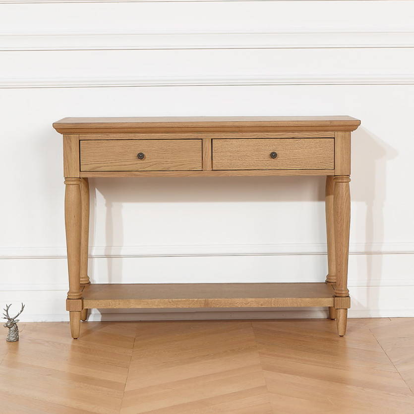 EDINBURGH Console - Shabby chic style, oak top, 2 drawers