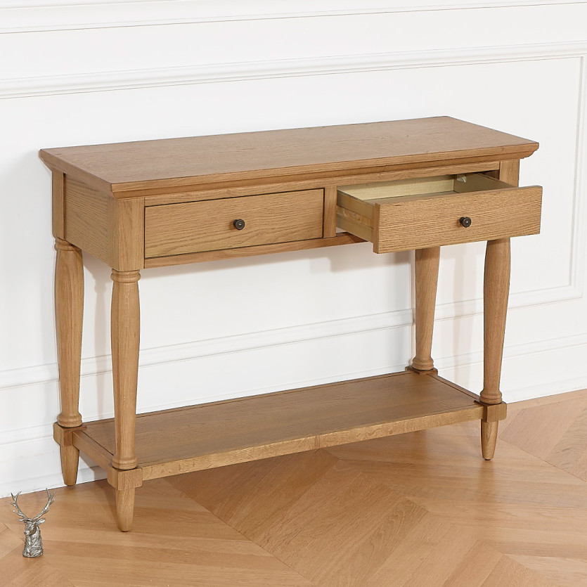 EDINBURGH Console - Shabby chic style, oak top, 2 drawers