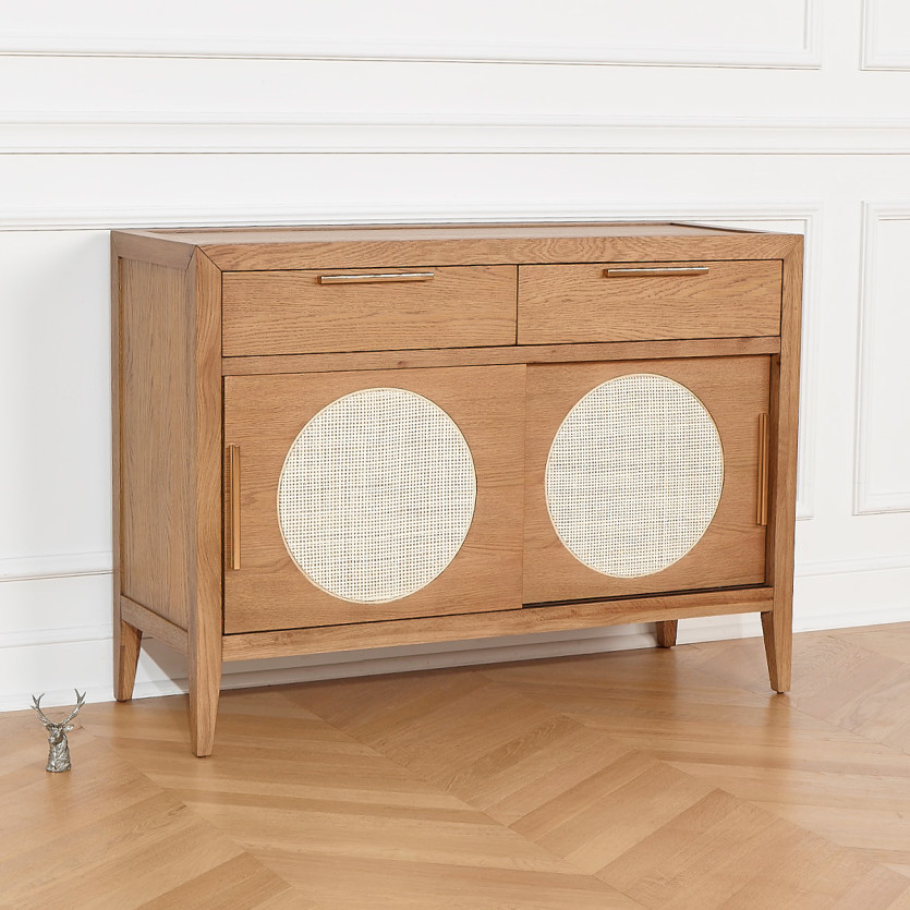 Petit buffet MONTANA - Style contemporain en chêne, 2 portes, 2 tiroirs