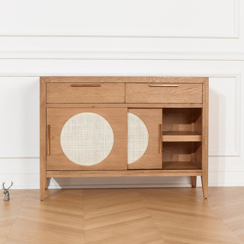 Petit buffet MONTANA - Style contemporain en chêne, 2 portes, 2 tiroirs
