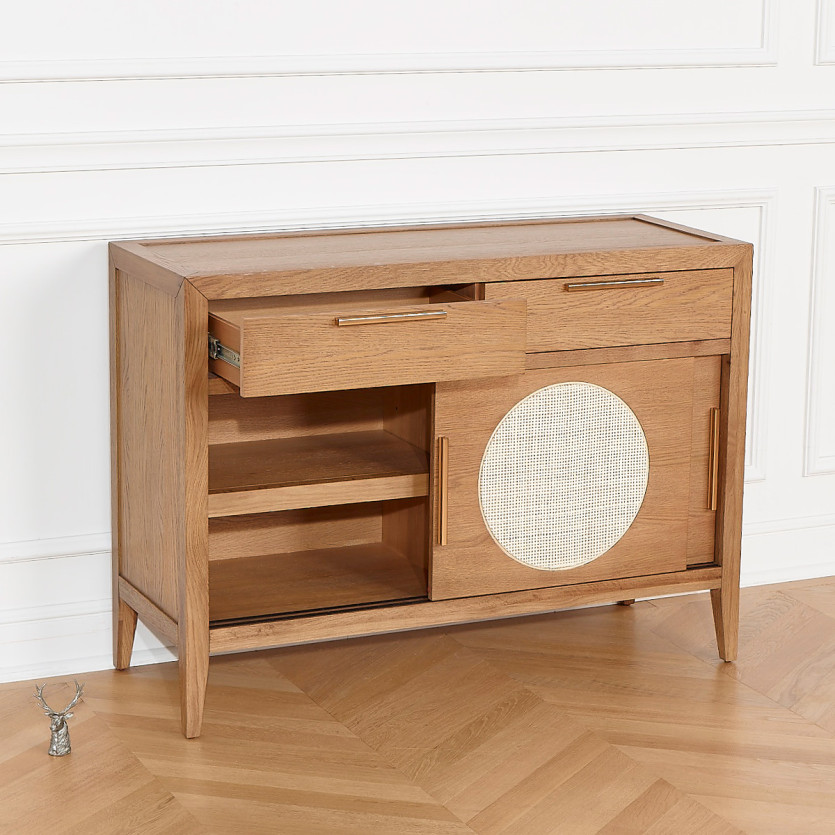 Petit buffet MONTANA - Style contemporain en chêne, 2 portes, 2 tiroirs