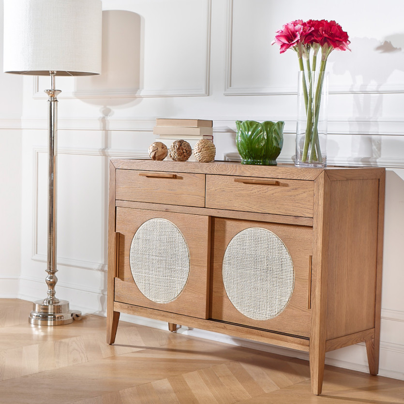 Petit buffet MONTANA - Style contemporain en chêne, 2 portes, 2 tiroirs