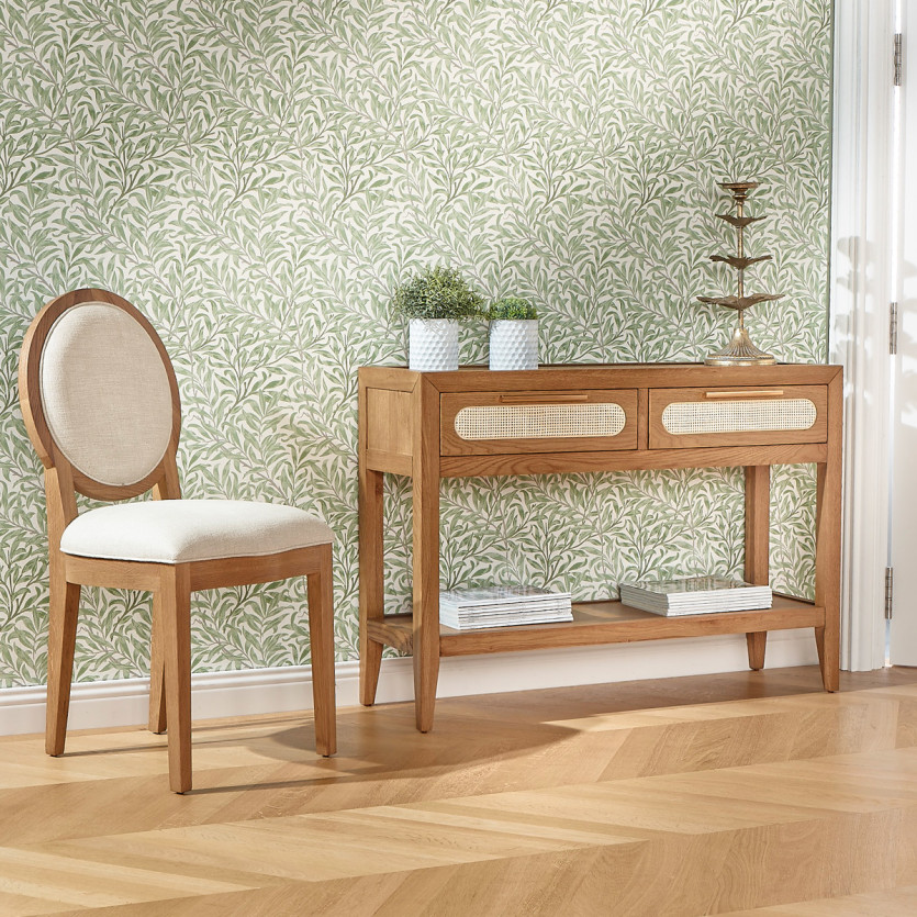 Consola de entrada MONTANA - Estilo contemporáneo, tablero de roble, 2 cajones, 1 estante